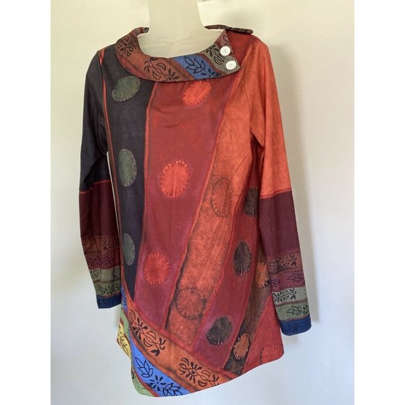 Vintage Made With Love Mod Long‎ Sleeve Abstract Tunic Top Button Accent Size S - Picture 9 of 10